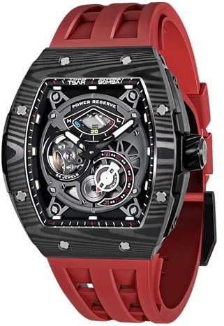 TSAR BOMBA Luxus Herren Automatik Mechanische Uhr-Japanisches Uhrwerk-Saphirglas-50M Wasserdicht Herrenuhr-Quadratische Armbanduhr Silikonarmband Leuchtend Elegante Geschenke für Männer