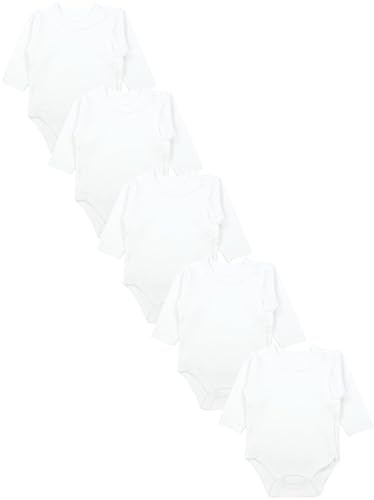 TupTam Body Bebé Manga Larga – Body Bebe Unisex con Cierre Cruzado – Pack de 5 Bodies Bebe, Blanco, 50