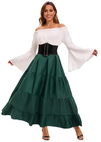 Feynman Vestido Medieval para Mujer con Mangas Trompeta, Estilo Medieval Victoriano, Vestido Largo renacentista, gótico. para Carnaval, Halloween, Fiestas de Princesas, Disfraz