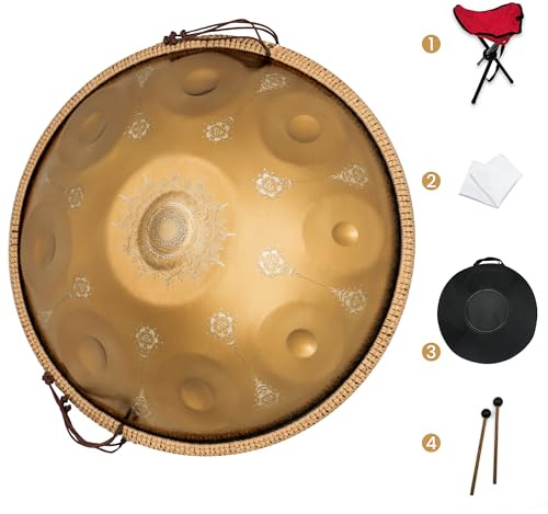 AS TEMAN Handpan 9 notas 440Hz D Menor Scale Handpan Drum 55.9 cm con set de regalo