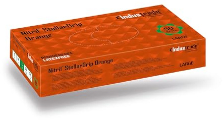 Industrade by Meditrade NITRIL Stellargrip Orange Nitrile Industrial Gloves - Diamond Texture for Enhanced Grip - Powder & Latex Free Disposable Gloves - 8.5g Thickness - Large - 50pcs