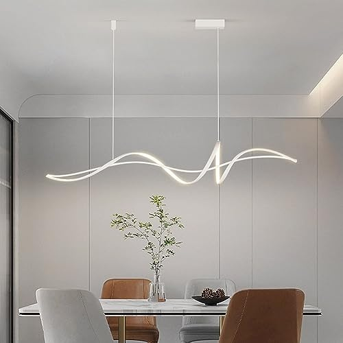 Lampada a Sospensione LED Dimmerabile Plafoniera Spirale Alluminio Lampadario Moderna Nero per Isola Cucina, Sala da Pranzo, Soggiorno (L120CM, Bianco)