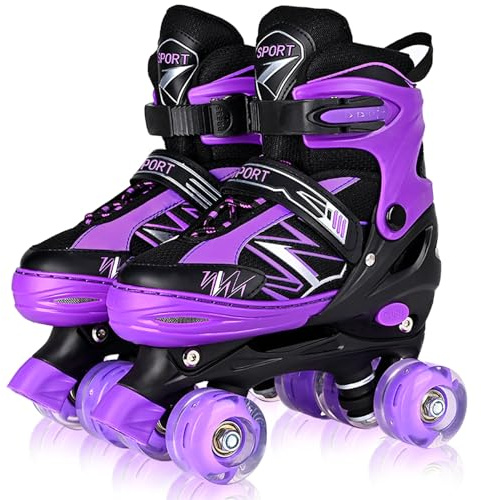 Kids Girls Boys Roller Skates For Toddler Children Beginner, 4 Sizes Adjustable Kids Roller Skates with Light Up Wheels