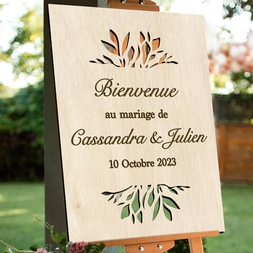 Panneau de mariage personnalisé en bois ajouré, bienvenue au mariage de, accueil cérémonie, mariage champêtre, fête, 30x40cm, vertical