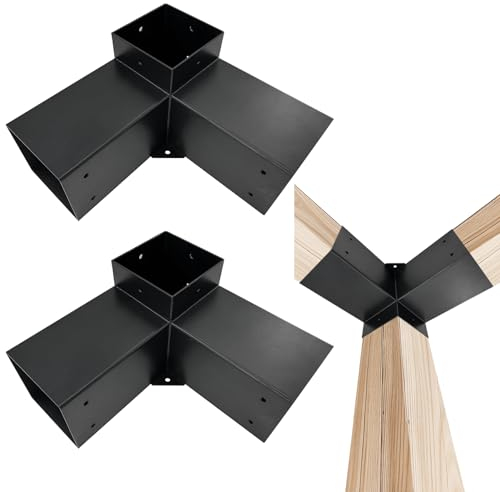 DEVALLEY 3-Way Pergola Brackets Kit, DIY Right Corner Woodwork Brackets for 4 x 4 (Actual:3.5 x 3.5) Lumber for Patio Pergolas, Gazebos, Log Cabin W/Hardware (2 Pack)…