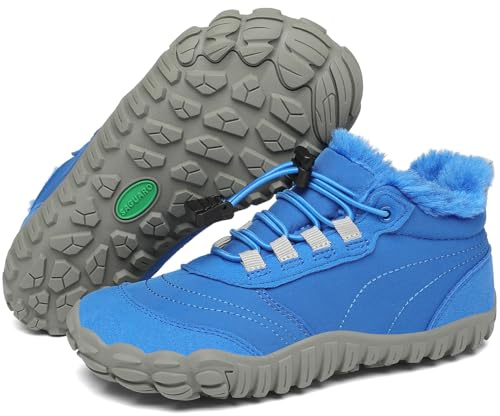 SAGUARO Scarpe Barefoot Invernali Bambino Stivali da Neve Comode Caldo Stivaletti Inverno Bambina Antiscivolo Scarponcini con Imbottitura Calda, Will Ⅰ, Blu Lapis, 31 EU