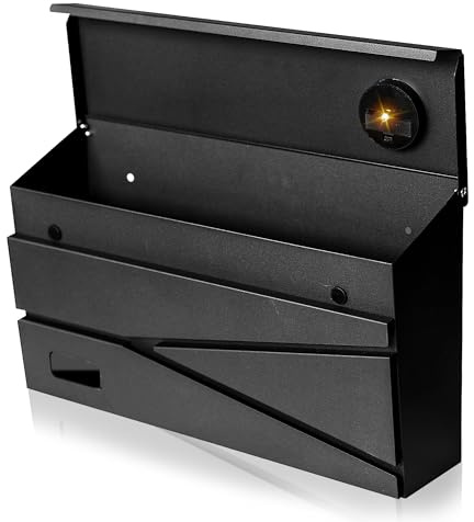 Ydocabinit Wall Mount Mailbox, Large Capacity Mailbox for House, Visibility Galvanized Steel Rust-Proof Metal Post Box Drop, Mailboxes for Outside, 15.74×9.84×4.33 Solar Lanterns Black