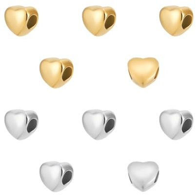 UNICRAFTALE 10 Stück 2 Farben Goldene Herzperlen Edelstahlperlen Herz Abstandshalterperlen 5mm Loch Herzanhänger Lose Metallperlen Armbandperlen Für Die Herstellung von DIY Halsketten Und Ohrringen