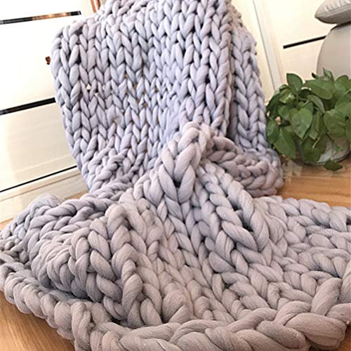 Home Chunky Knit Blanket Throw, Thick Soft Yarn Chunky Throw, Handmade Cable Knitted Crochet Throw Blanket, Warm Rope Knot Blanket for Couch Bed Sofa (Gray 80 * 100cm)