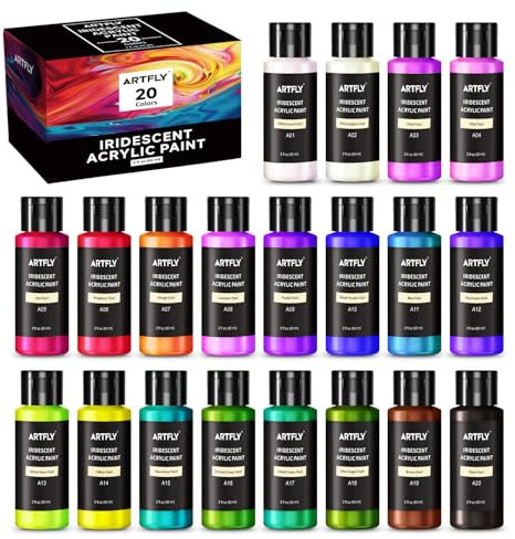 ARTFLY Kit de peinture acrylique irisée, 20 couleurs caméléon en bouteilles de 2oz/60 ml, peinture acrylique à changement de couleur, peinture à changement de couleur parfaite pour les artistes, les