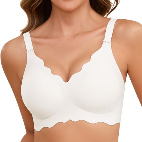 TOMEEK Soutien-Gorge Femme sans Armature Col en V Brassiere Femme sans Armature Push Up Soutien Gorge Classiques Invisible Confort Sport sans Coutures vec Coussinets