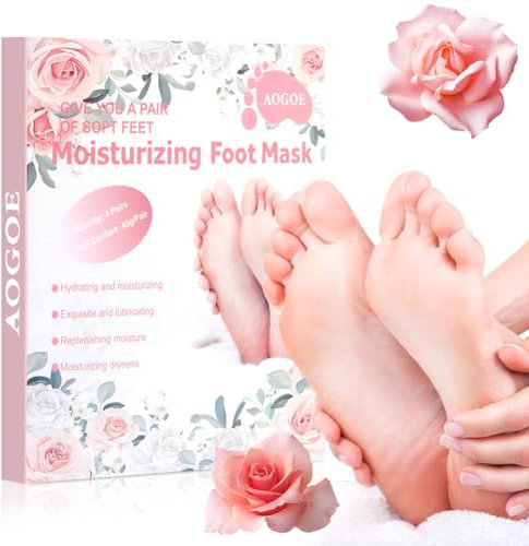 AOGOE Intensiv Pflegende Fußmaske, Feuchtigkeitsspendende Gelsocken Fußpflege, Anti-Rutsch Fuß Spa Gel Socken Weiche Moisturizing für Trockene Rissige Füße- 4 Paar Einwegsocken