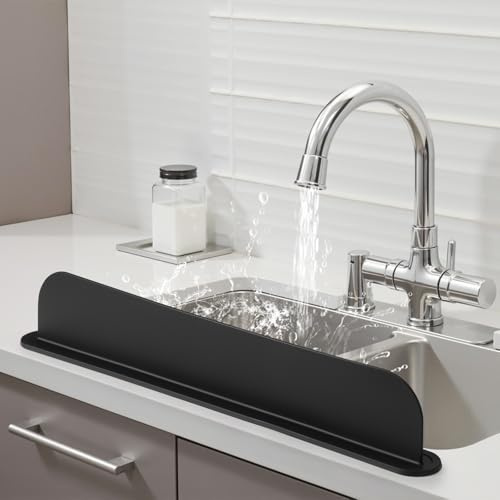 AIZOE 19.29 inch Sink Water Splash Guard, Silicone Sink Splash Guard, Backsplash Protector for Kitchen Countertop & Bathroom Bathtub with Non-Slip Strong Suction, Black