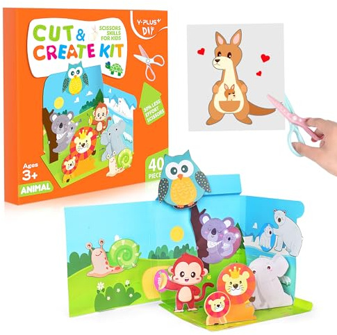 YPLUS Scissor Skills Activity Book for Kids Ages 3–7, 40 Paper Cutting Projects with Safety Scissors, Preschool Paper Craft Supplies for Fine Motor Skills & Art Learning