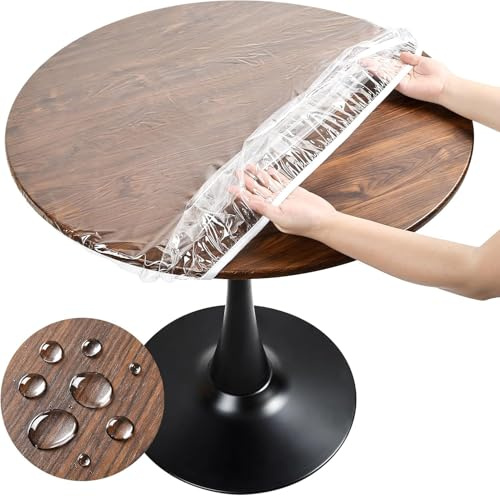 Nappe de table transparente ronde, nappe de jardin résistante aux intempéries, nappe en TPU cirée ronde avec élastique, film de table transparent lavable (120 cm)