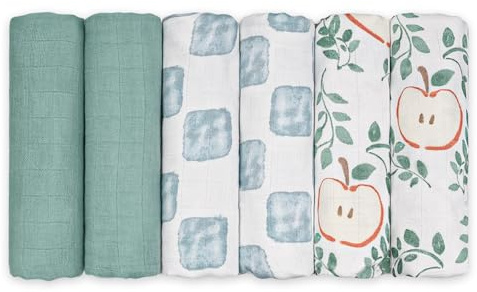 GLLQUEN Baby muslindukar för spädbarn, 70 cm x 70 cm, 6-pack spottdukar av bomull, absorberande och ventilerande och idealisk för rengöring, torka av och täcka nyfödda (äppelparadis)