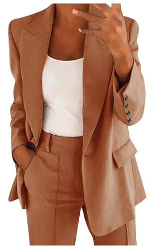 Veste Kaki Femme Col À Revers, Manches 3/4, Froncées, Veste De Costume, Cardigan À Un Bouton, Blazer Court, Tenue Décontractée pour Le Bureau Blazers Femme Coffee XXL