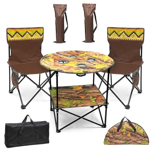 Crystals Folding Camping Table with Chairs, Portable Picnic Table and Chairs Set for Adults, Outdoor Camping, Picnic, Hiking & Indoor Use – Camouflage (3)