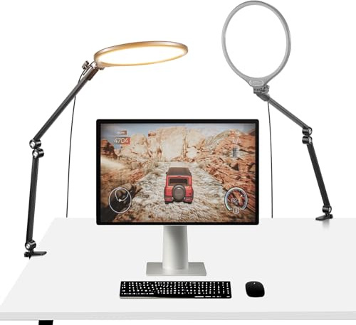 NEEWER Basics 2 Pack 10,5 Streaming Key Lighting,3000-6500K 15W Full Screen LED Panel Aro Luz Foco con Soporte Brazo Ajustable Desk Clamp Timer para Portátil Videoconferencia Zoom Maquillaje, R10
