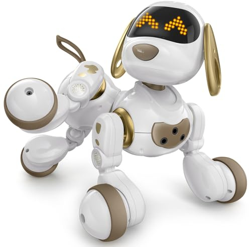 Ruko 18011 Smart Robot Dog Toy for Kids, 30 LED Expressions, White Gold