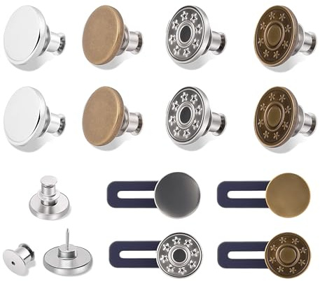Lammcou Botones de presión para vaqueros sin coser, extensor de botón de metal para pantalones, 12 unidades, juego de botones de repuesto para pantalones, chaquetas, manualidades, vaqueros, para mujer