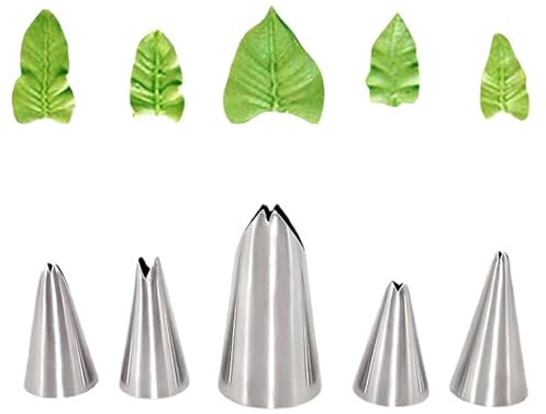 5 Pcs Silver Leaf Piping Tips,Leaves Piping Tips Set,Nozzles for Cake Decorating,Leaves Stainless Steel Icing Pipings Nozzles,Leaf Pipings Nozzle for Pastry Fondant DIY Baking Tools