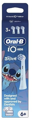 Oral-B Spazzolino dentale per bambini Disney Stitch, confezione da 3 punte di ricambio per spazzolino elettrico iO, morbide per denti che si muovono, spazzole orali B per bambini dai 6 anni e più