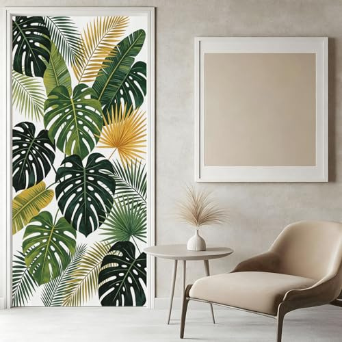 3D Adesivo per Porta Foglie di Palma Adesivi Porte Interne, Adesivo per Porte Piante Tropicali Murale Carta da Parati, Autoadesivo Camera da Letto Soggiorno Parete Poster Parati 90 x 210 cm w.4556