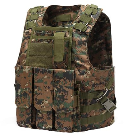 Bauzuoyo Gilet tactique militaire d'extérieur pour homme et femme - Imperméable et respirant - Avec de nombreuses poches - Camouflage - Gilet de protection sans manches - Veste pour la police, la