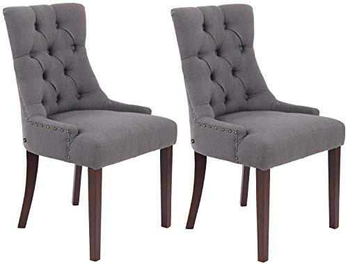 CLP Set 2 Poltrone Pranzo Aberdeen Stile Chesterfield I Coppia Sedie Soggiorno In Tessuto Imbottite Telaio In Legno Di Caucciù, Colore:grigio scuro, Colore del telaio:antico
