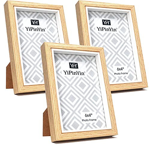 6 x 4‘’Wooden White Two Tone Picture Frame,Set of 3 4 x 6‘ Wooden Boxed Photo Frame in Perspex Window for Desktop or Wall Mount Oxford Premium Modern Thin Picture Frame