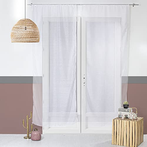 Enjoy Home - Par de acristalamiento Blanco - 90 x 160 cm - Pasador de Barra - 100% poliéster Arenado - Colección arenada