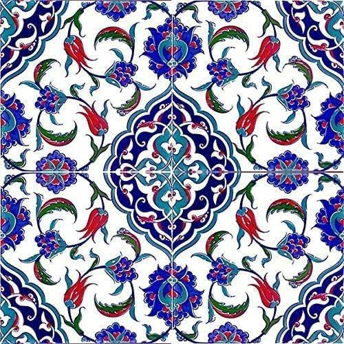 Piastrelle cucina e bagno decorate in ceramica Cerames Feray 20x20 cm | Rivestimenti Iznik colorati, 1 confezione - 0,48m2 (12 pezzi), mattonelle decorative ideale per cucina o bagno, rustico
