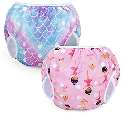 Teamoy Pannolini da Bagno Riutilizzabili (confezione da 2), Costume da bagno Regolabili E lavabili, Per Neonati e Ragazze, Modelli Squamosi