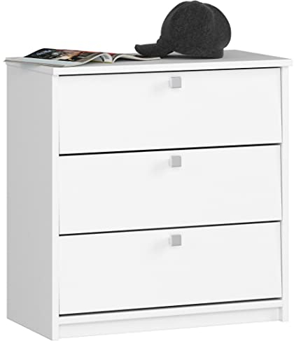 ADGO Mini Schuhschrank mit 3 Kipptüren 60x62x31 cm, Kleine Garderobenschrank mit Klappen, Schuhkipper, Schuhkommode, Schuhregal mit Fächern, Schuhablagen, Schuhaufbewahrung, Schuh-Organizer (Weiß)