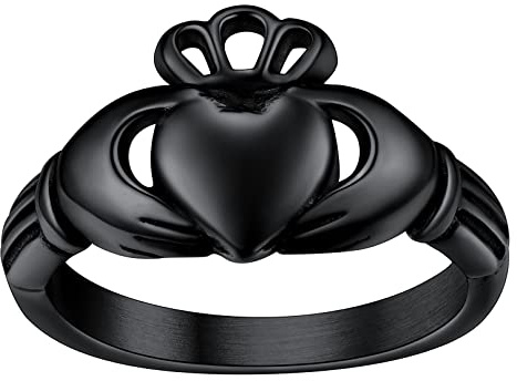 FaithHeart Claddagh ring iriskt hjärta fingerring med namn text gravyr vänskapsring förlovningsring löfte fingerring för kvinnor män, Rostfritt stål, Ingen ädelsten