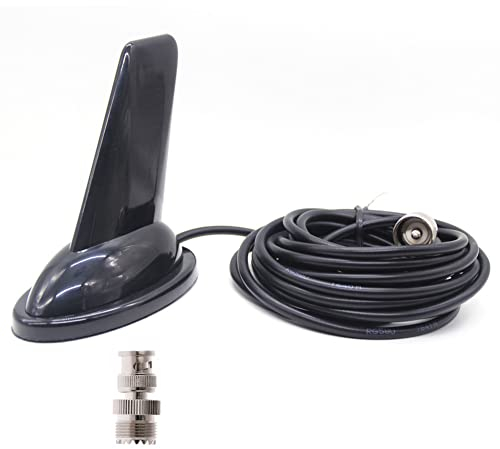 Wooauto Tragbare VHF UHF Mini Funkantenne,Car Styling Haifischflosse Antenne 5m Verlängerungskabel Funkantenne für Auto-Mobilfunkgerät Walkie Talkie Autoradio Antenne,SO239 auf BNC
