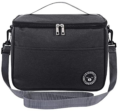 Kühltasche, Faltbare Thermotasche für Schule, Arbeit, Kühltasche, Lunch-Taschen, Picknick-Tasche, Camping, Reisen, Verstellbarer Schultergurt (Schwarz, 12L)