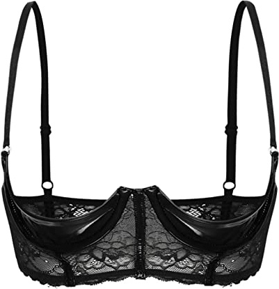 YOOJIA Femme Soutien-Gorge Ouverte Push-up Bra Top Brassière Redresse-Seins en Dentelle Floral sous-vêtement Lingerie Haut Top de Nuit Maillot Nuisette Noir V XXL