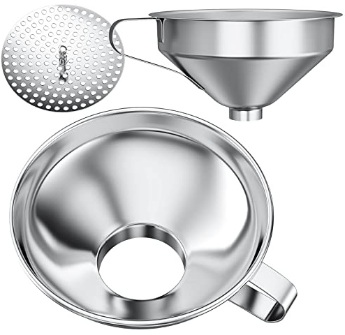Pisol Canning Funnel for Wide Mouth and Regular Mason Jars, Stainless Steel Kitchen Use Funnels with Strainer for Filling Bottles, Metal Funnel Set for Oil Power Jam Grains Dry & Wet Ingredients