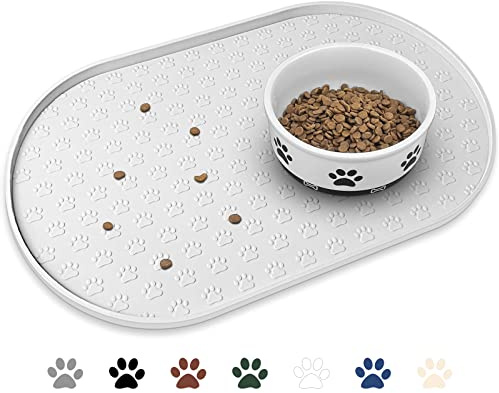 KPWACD Set table anti-dérapant et imperméable, empêche débordements nourriture eau, tapis silicone chiots petites moyennes grandes tailles, blanc, 48,3 x