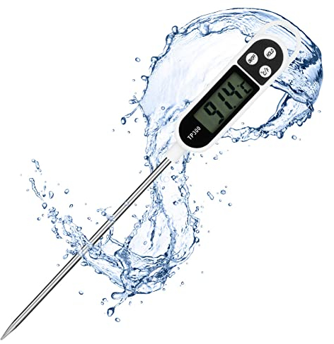 flintronic Thermomètre Cuisine, Thermomètre à Viande Numérique 3 Secondes Haute Précision avec Écran LCD °F/°C Bouton pour Nouriture, Viande, Huile, Lait, Vin, BBQ et Eau Chaude (Piles Non Incluses)