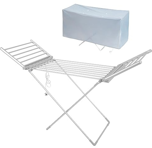 Igenix IGHA01220S Winged Electric Heated Clothes Airer & Cover | Foldable Indoor Clothes Drier Rack, Holds Up to 15kg of Washing, Includes Cover for Energy Efficient Drying