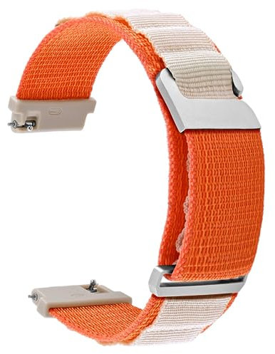 WOCCI 20mm Loop Nylon Watch Strap, Adjustable Sport Band, Silver Buckle (Beige Orange)