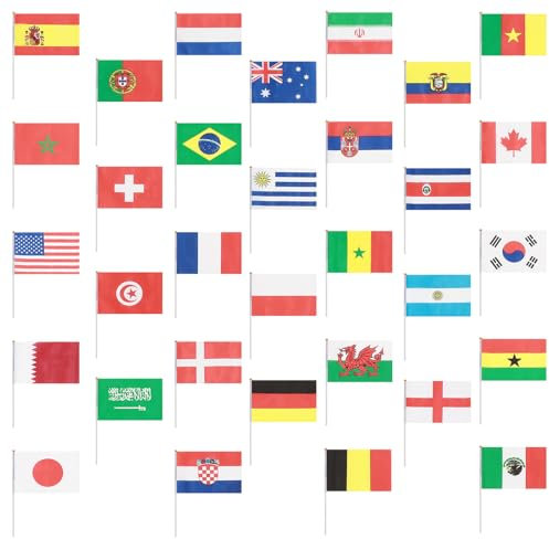 DEARMAMY 32 Pièces Drapeau Français De Poche Célébration Royale Pays Drapeaux à Main National Falg De Poche x De Pays Sur Miniature Agitant La Main