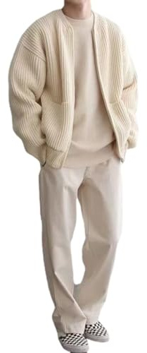 HESYSUAN Trendige Strickjacken für Herren Übergröße Reißverschluss Strickpullover Langarm Warmer Reißverschluss Strickmantel mit 2 Taschen