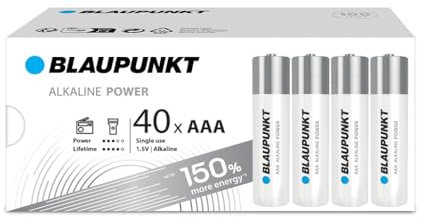 BLAUPUNKT AAA batterie alcaline, confezione da 40, per gli orologi a parete e telecomandi TV, LR03BPO/40CB