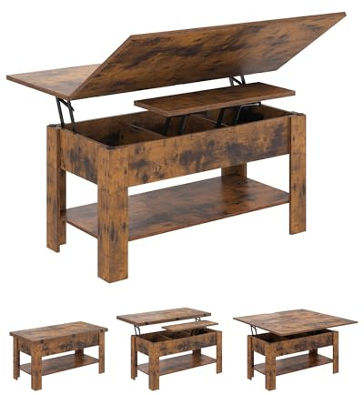 KIMENICH Mesa de Centro Regulable en Altura, Almacenamiento Oculto, 3 en 1, Multifunción, Mesa de Salón, Mesa de Café, Compartimento Abierto, Mesa de Comedor, para Salón, Oficina, Marrón