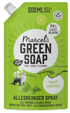Marcel's Green Soap - Ricarica spray multiuso Basilico & Vetiver - Spray detergente - Risparmia il 76% di plastica - Ecologico - Vegano - Biodegradabile al 99% - 500 ML
