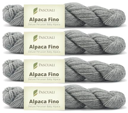 PASCUALI | Alpaca Fino | Strickwolle aus 100% Alpakawolle (Babyalpaka) Alpaka Wolle Alpaca Baby zum Stricken und Häkeln, SET: 4 Stränge - 200g - Farbe: Silbergrau 07